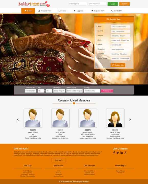 Matrimonial Website - Home page