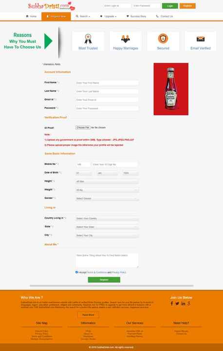 Matrimonial Website - Registration page